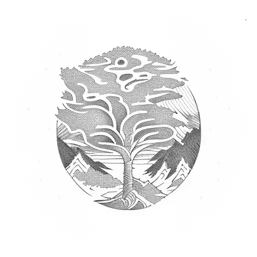 Mountain River Big Tree