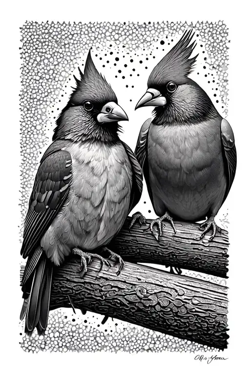 Cardinal And Pigeon Sitting Together Perched