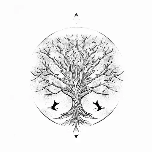 Tree Of Life With Birds Flying Off