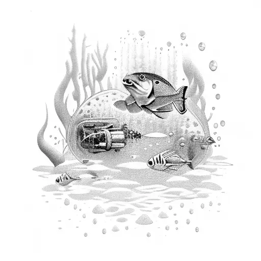 A Surreal Underwater Scene With A Dj Booth And Deephouse Music Notes Floating In The Water