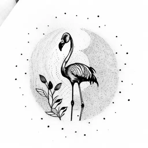A Tattoo Of A Flamingo Doing A Yoga Pose With A Serene Garden Backdrop