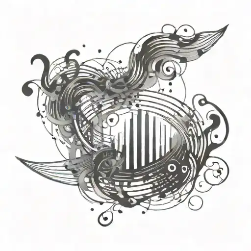 An Abstract Tattoo Design Representing The Sound Waves Of Music Mixing With Smoke From A Joint