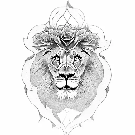 Lion With Roses Tattoo That Starts Form The Chest And Spreads To The Upper Arm