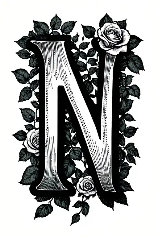 Letter N With Rose Vine