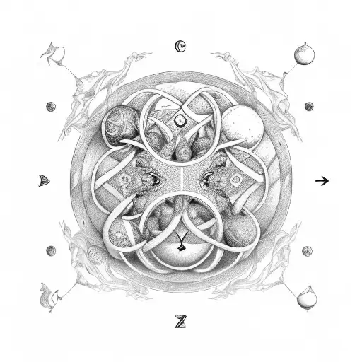 An Intricate Design Of The Aries Zodiac Sign Intertwined With Billiard Balls And Cues