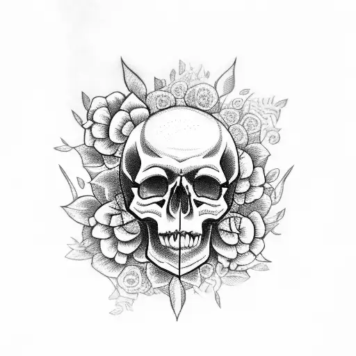 Skull With Flowers Coming Out Of Its Eye Socket