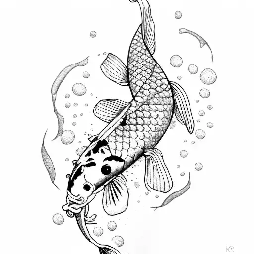 Koi Fish Tattoo Sketch In Flowers And Leaves