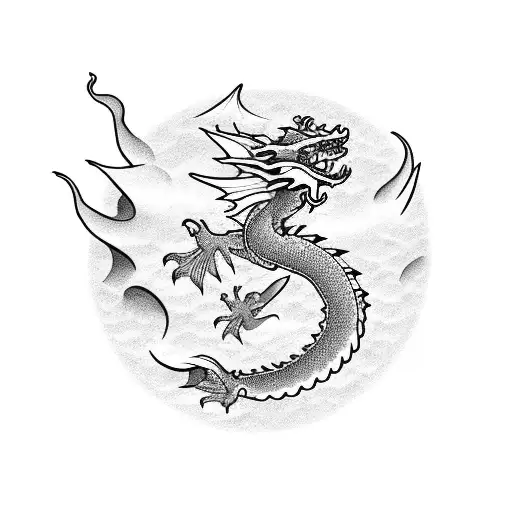 Dragon Flying Between Chrysanthemums