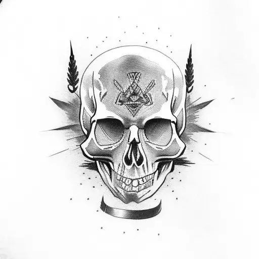 V Twin Motorcycle Tatto With Skull