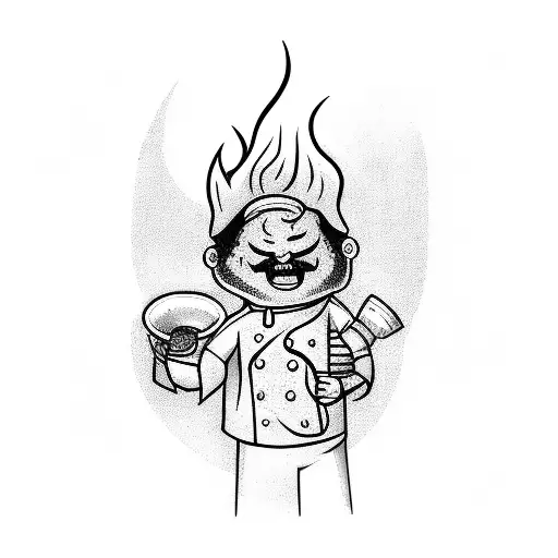 A Punk Rock Inspired Tattoo Of A Chef Cooking Up A Storm With Fiery Ingredients