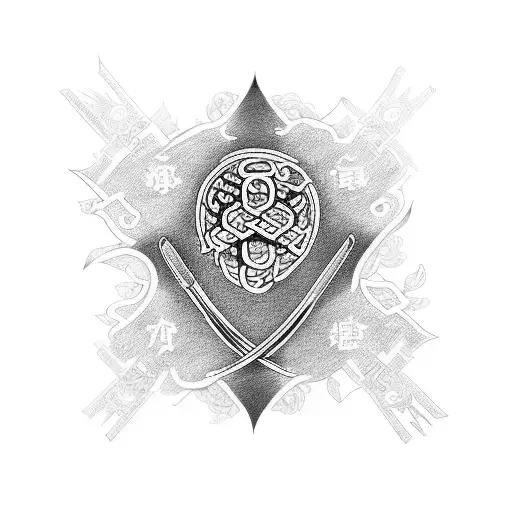 Katana Through A Heart With Mother As Japanese Symbols