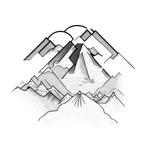 A Detailed Landscape Tattoo Of A Majestic Mountain Range With A Hiking Trail Winding Through It