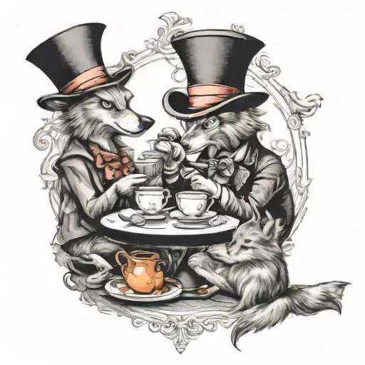 Mad Hatter's Tea Party With A Wolf As One Of The Characters