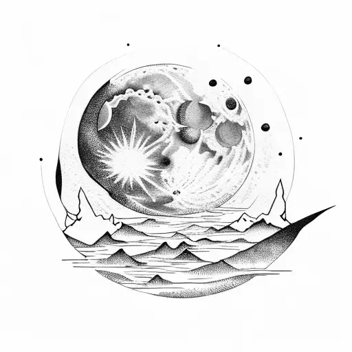 Moon With Hills And Stars