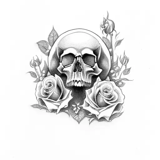 Skull With Roses Showing Rich Blood