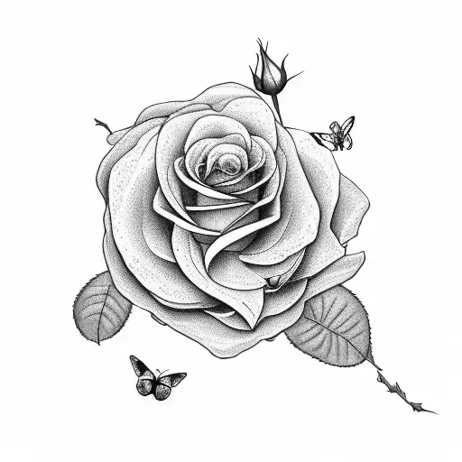 Robin Carrying Rose With Butterflies Atound