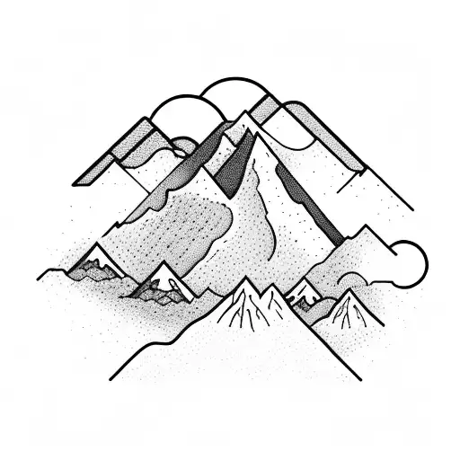 A Detailed Landscape Tattoo Of A Majestic Mountain Range With A Hiking Trail Winding Through It