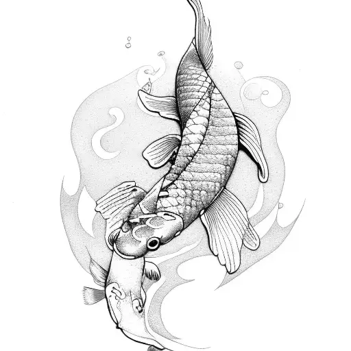 Koi Fish Tattoo Sketch In Flowers And Leaves