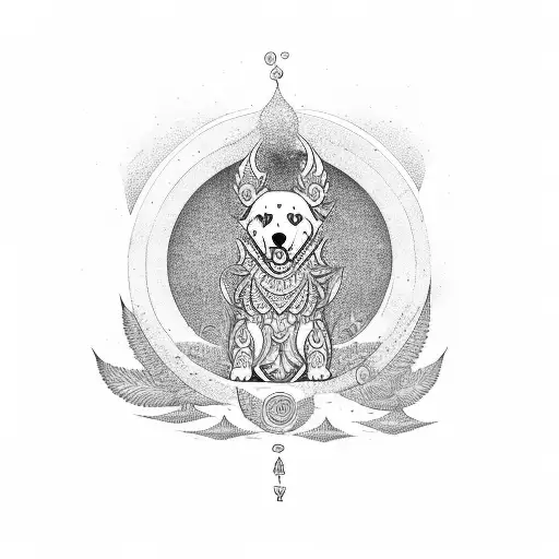 A Chill Scene Of A Dog And Brahma Symbol Surrounded By Weed And Alcohol Elements