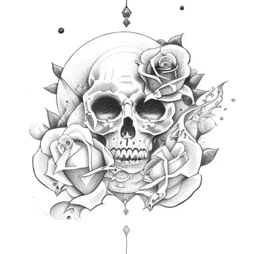 Dark Moon With Roses Surrounding It