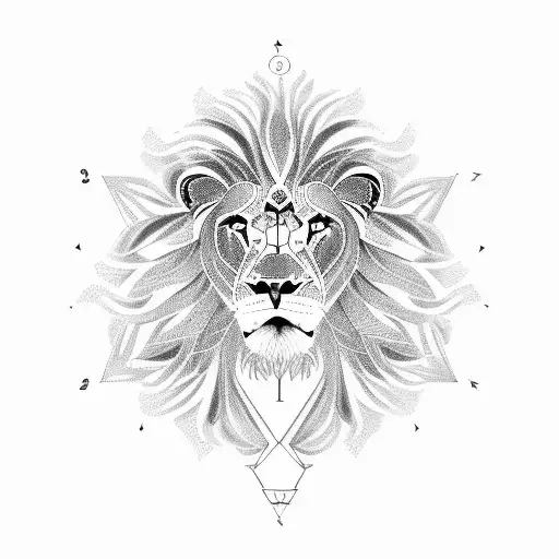 A Lion With A Mane Made Of Intricate Numerology Symbols