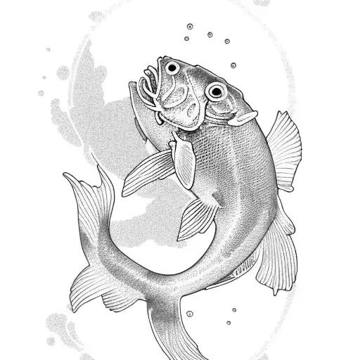 Fish Koi With Flowers