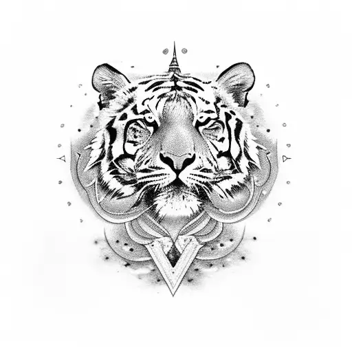 Maratha Orange Flag With Tiger In Octagonal Shiv Mudra Shape