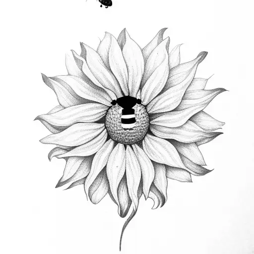 Semi Colon Sunflower With A Lady Bug On The Sunflower Petal