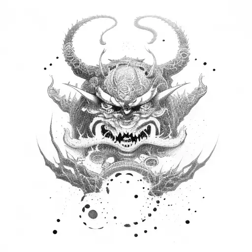 Japanese Demon With His Boy Driping Blood