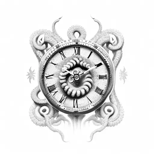 Tenticles Wrapping A Clock With Roman Numerals