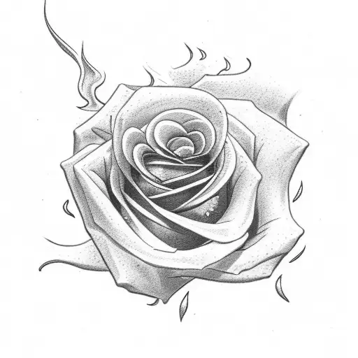 Rose Tattoo With Flame In Background In Red Colors For Tattoo Artist