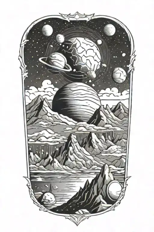 Mountains Leading Into Space With Planets With Red Cracks