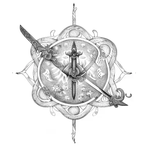 Sword With The Zodiac Flower Of Pisces And Virgo Intertwined On Top Of It Like A Vine Of Flowers