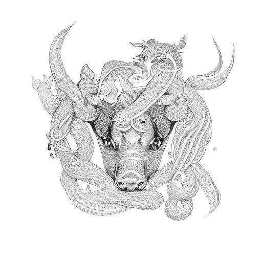 A Dotwork Pattern Of Intertwined Animal Figures Symbolizing The Bond Between Family And Justice