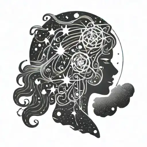 A Cosmic Female Silhouette With Delicate Brushstroke Accents