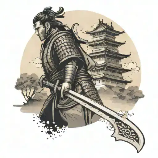 A Katana Blade Morphing Into A Japanese Castle With A Samurai Warrior Standing Guard