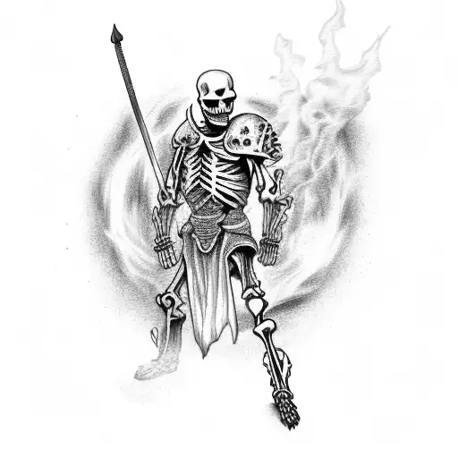 Skeleton Warrior Wielding A Flaming Sword