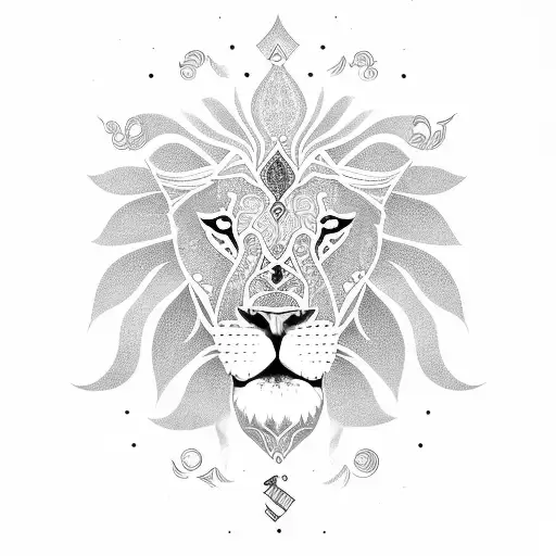 A Lion With A Mane Made Of Intricate Numerology Symbols