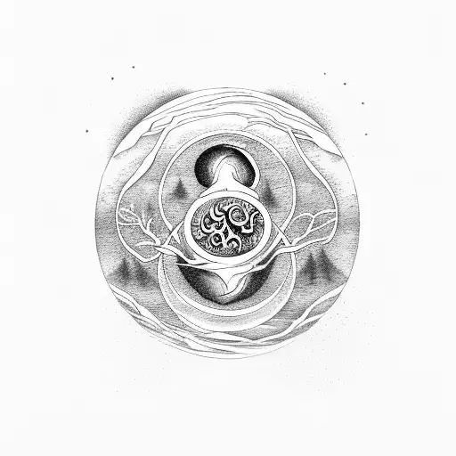 Myth Of Sisyphus With Yin Yang And Tree Of Life