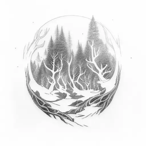 A Mystical Anime Forest Scene With Ravens Flying Overhead