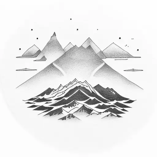 Mountain And Sea Insde A Circle