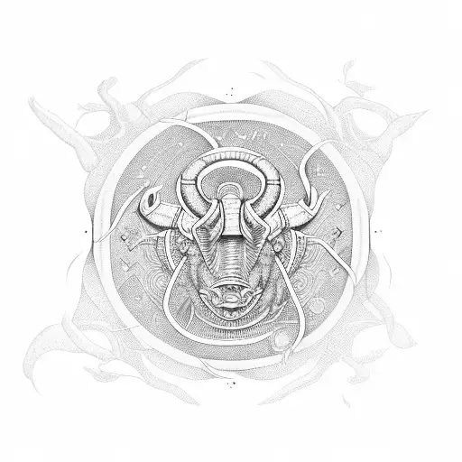 Technician's Hand Holding A Capricorn Symbol Made Of Intricate Dotwork Patterns