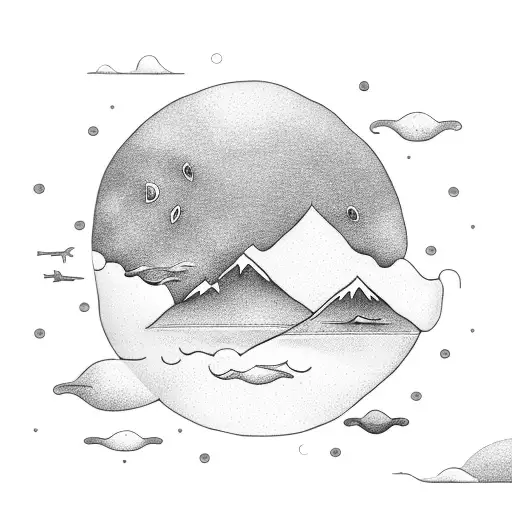 A Serene Ocean Scene With A Heart-shaped Island And A Spiritual Symbol In The Sky