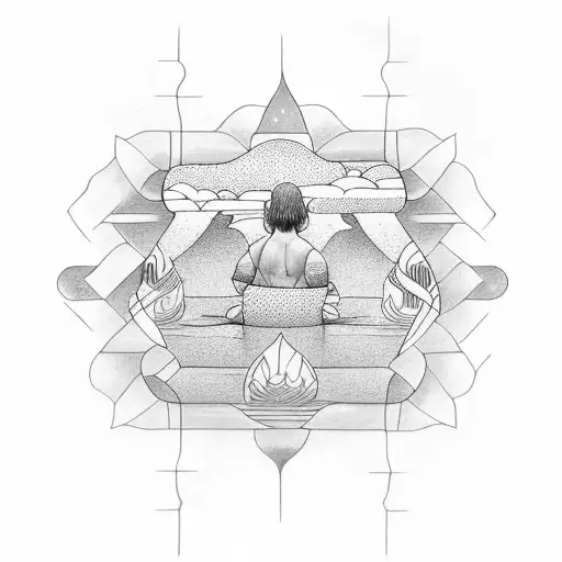 Guy Meditating And His Mirror Image In Water