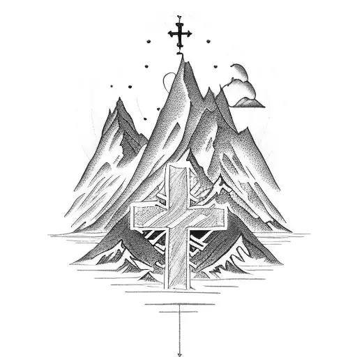 Cross With Mountain And Family