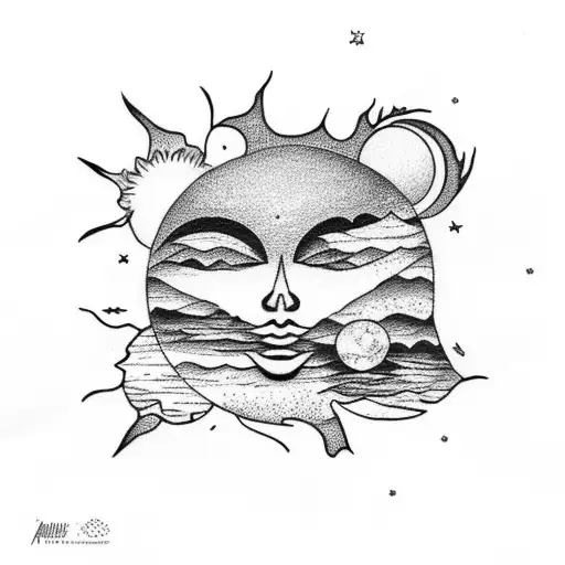 Beach With Moon And Sun