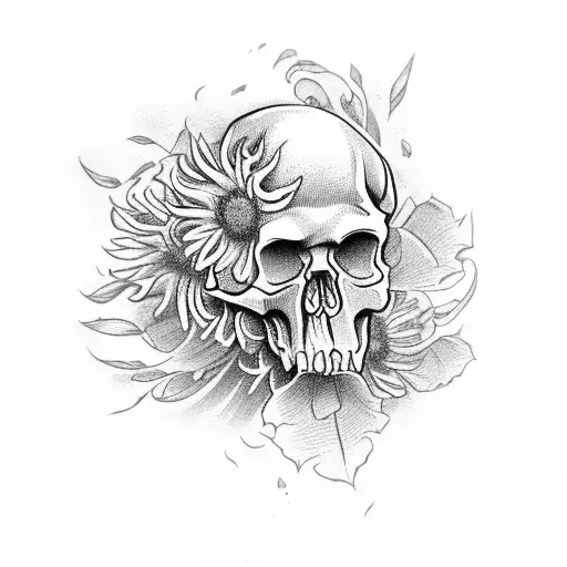 Skull With Chrysanthemums