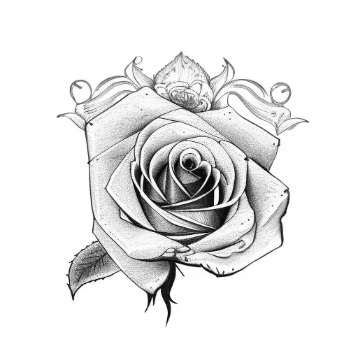 Rolled Wooden Cane With A Rose On White And