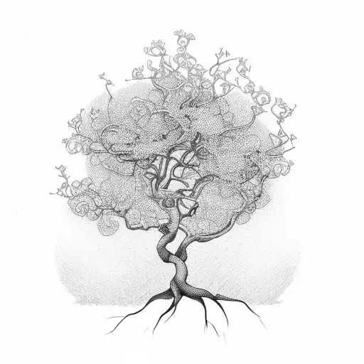 A Whimsical Orange Blossom Tree With Intricate Roots And Branches