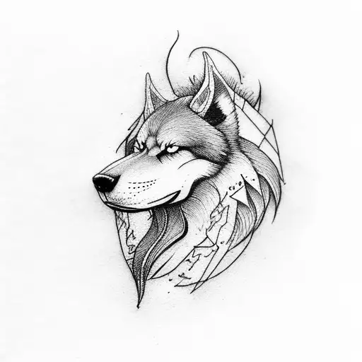 Fenrir Viking Norse Wolf With Bindings Hand Poke Side Profile
